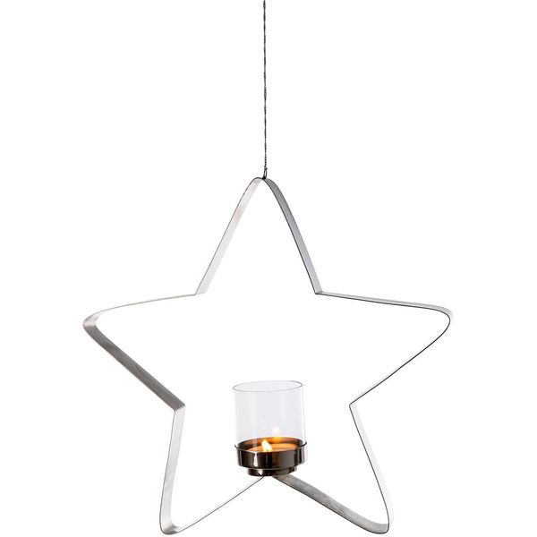 Teelichthalter Fink "Stacey", Silber (Silberfarben), H:41Cm Ø:40Cm, Edelstahl, Glas, Kerzenhalter, Teelichthalter, HäNgewindlicht, SternföRmig, Aus Edelstahl-image