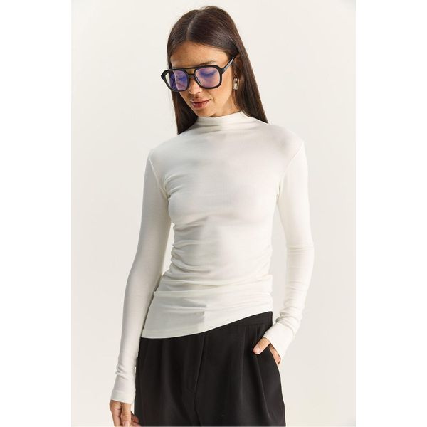 Figurbetontes Rollkragen-Bluse Mit Langen ÄRmeln Und RüSchendetails-image