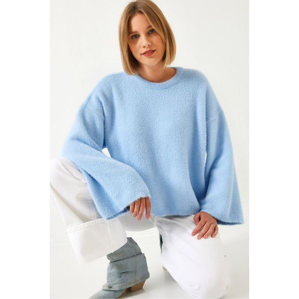 Oversized Rundhalsausschnitt Pullover Mit Kunstfell-Detail-image