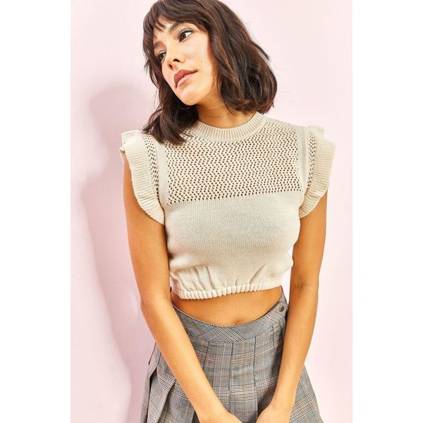 Strukturiertes Strick-Crop-Top Mit RüSchendetail-image