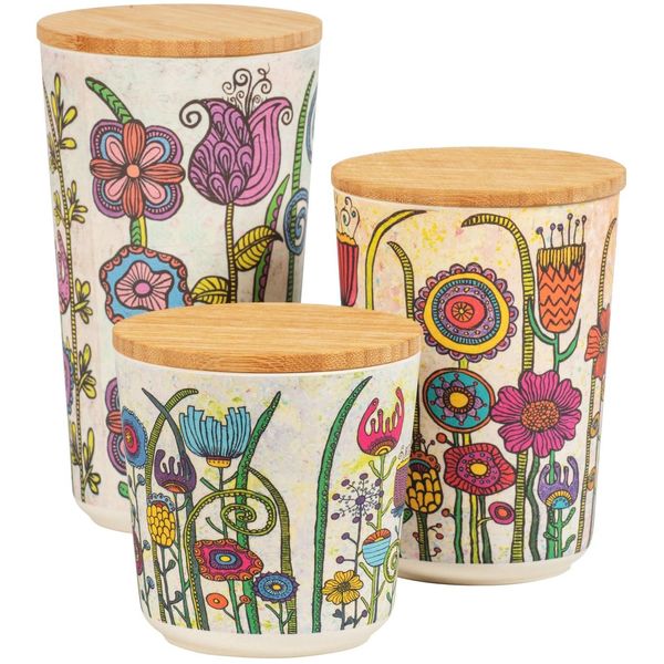 Aufbewahrungsdose Wenko "Modell Garden", Mehrfarbig, B:10,5Cm H:10,5Cm T:10,5Cm Ø:10,5Cm, Kunststoff, Aufbewahrungsboxen, Aus Biokunststoff, Mit Bambusdeckel, Fsc-Zertifiziert-image