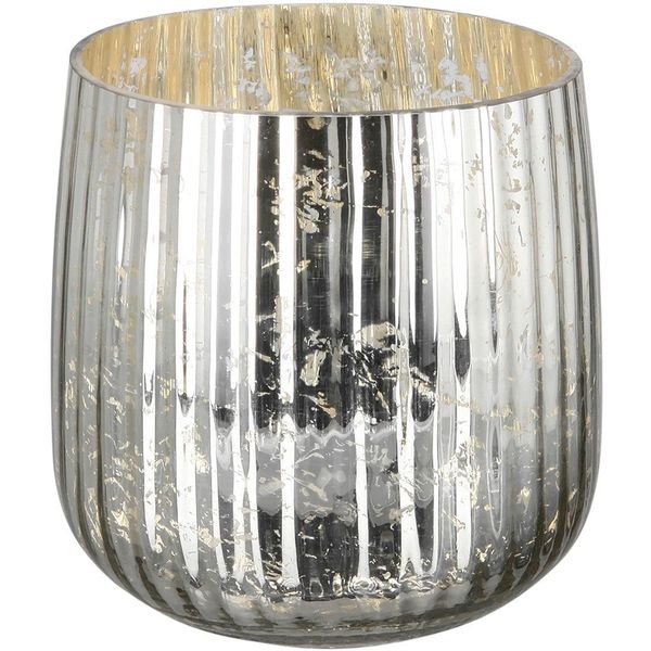Windlicht Fink "Darcy", Silber (Antik, Silberfarben), H:18Cm Ø:18Cm, Glas, Kerzenhalter, Windlicht, Kerzenhalter Aus Glas, Mit Rillen, HöHe Ca. 18 Cm X Ø 18 Cm-image