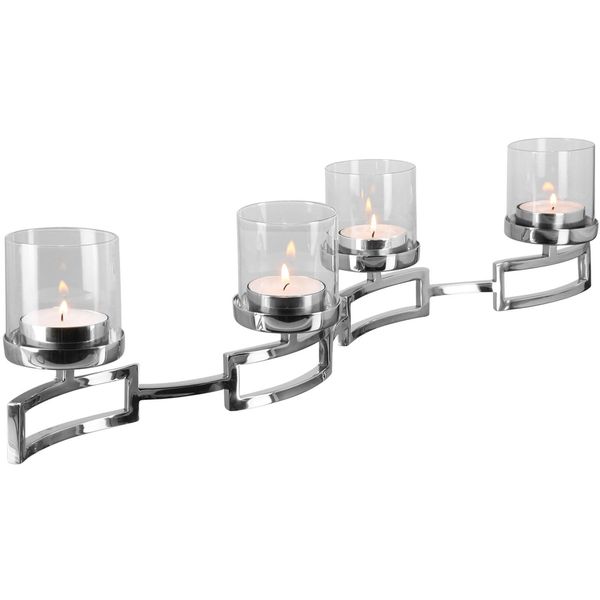 Kerzenleuchter Fink "Hommage, Weihnachtsdeko", Silber (Silberfarben), B:14Cm T:68Cm, Edelstahl, Glas, Kerzenhalter, Silberfarben - Aus Edelstahl Und Glas, 4-Flammig, Adventsleuchter-image