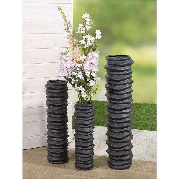 Bodenvase Casablanca By Gilde "Bodenvase "Rillo", Schwarz, B:20Cm H:78Cm T:20Cm, Keramik, Vasen-image