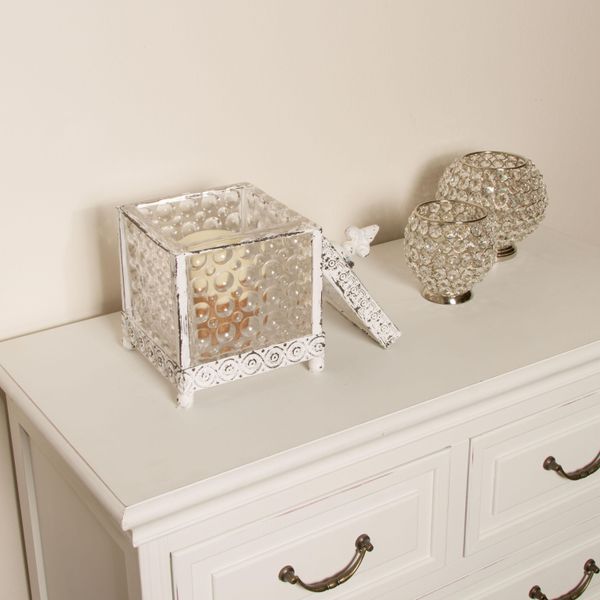 Aufbewahrungsbox "Leyla, Weiß", Weiß, B:16Cm H:16Cm T:26Cm, Holzwerkstoff, MyFlair MÖBel & Accessoires, Aufbewahrungsboxen, Aufbewahrungsbox, Aus Metall & Glas, Mit Deckel-image