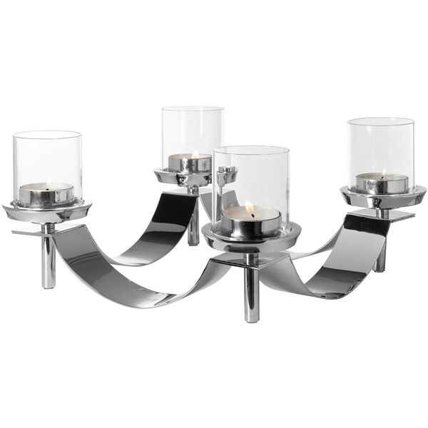 Kerzenleuchter Fink "Gallery", Silber (Silberfarben), H:17,5Cm Ø:38,5Cm, Aluminium, Edelstahl, Glas, Kerzenhalter, Leuchter-Kranz Mit Glas, 4-Flammig, Adventskranz-image