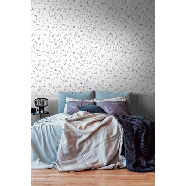Fototapete Living Walls "Wallpanel Tapete Wandpaneele Motivtapete BlüMchen Natur", Beige (Creme,Grau,Blau), B:1,59M H:0,02M L:2,8M, Vlies, Tapeten, Vliestapete Landhaus FüR Schlafzimmer KüChe Wohnzimmer Wandpaneele-image