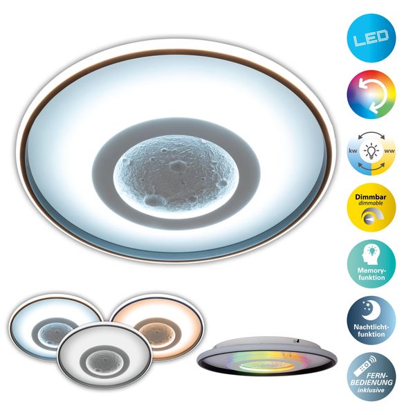NÄVe Led Deckenleuchte "Livana", Weiß, 1, Ø 70Cm H: 6,2Cm, 1 Stk., Leuchten, Dimmbar Per Ir-Fernbedienung, Cct, Memory, Nachlicht, Ø: 70 Cm, Led Deckenleuchte-image