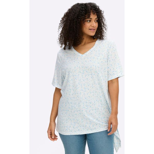 T-Shirt Sheego "Halbarmshirt", Damen, Gr. 48/50, Ecru, Aqua, Bedruckt, 50% Baumwolle, 50% Viskose, GeblüMt, Gemustert, Mehrfarbig, Rundhals, Shirts T-Shirt-image