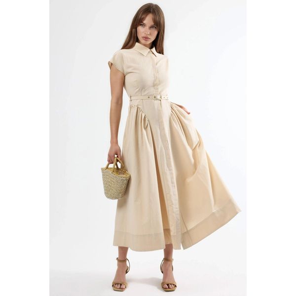Midikleid Mit GüRtel Und Hemdkragen-image