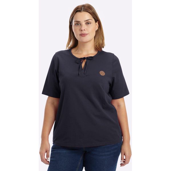 T-Shirt sheego "Halbarmshirt", Damen, Gr. 40/42, Tiefblau, 100% Baumwolle, Unifarben, Rundhals, Shirts T-Shirt-image