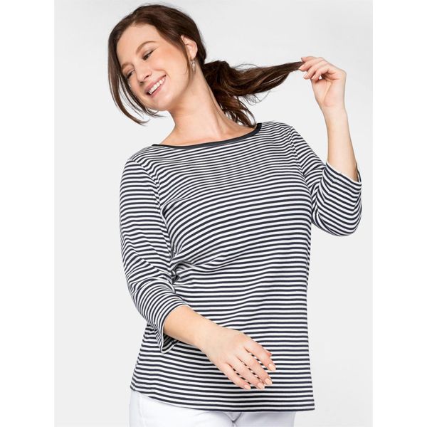 3/4-Arm-Shirt Sheego "3/4-Arm-Shirt", Damen, Gr. 48/50, Blau (Marine), 100% Baumwolle, Gemustert, Mehrfarbig, Rundhals, Shirts 3/4-Arm-Shirt-image