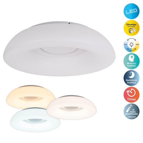 NÄVe Led Deckenleuchte "Karim", Weiß, 1, Ø 48Cm H: 12Cm, 1 Stk., Leuchten, Dimmbar Per Funk-Fernbedienung, Cct, Memory, Nachlicht, Timer, D: 48Cm, Led Deckenleuchte-image