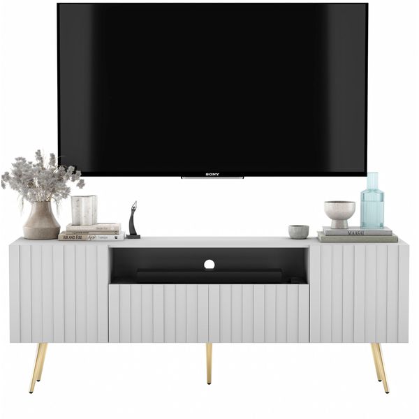 TV-SCHRANK Elpis2 Weiß Matt Mit Goldenen Metallbeine Glamour 150 Cm-image