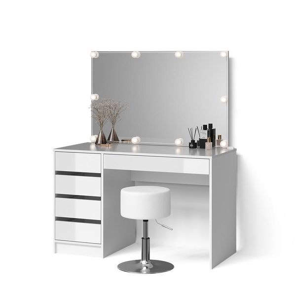 Schminktisch Imola Weiß Mit Led Beleuchtung Und Hocker-image