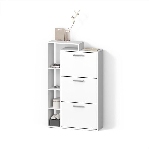 Schuhkipper Ortello Weiß 80 X 128.3 Cm Mit 3 FäChern-image