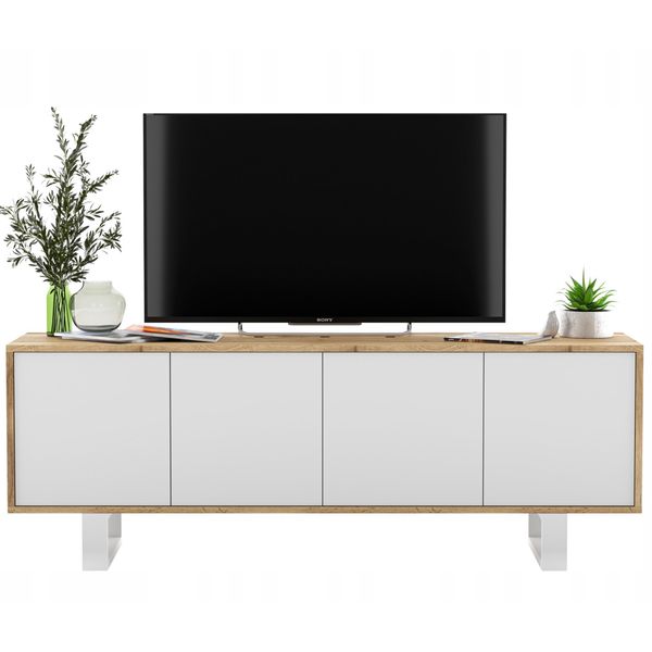 TV-SCHRANK Apollo2 Eiche Wotan Weiß Matt Mit Metallbeinen 150 Cm-image