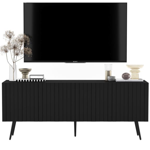 TV-SCHRANK Elpis Schwarz Matt Mit Metallbeine Glamour 150 Cm-image