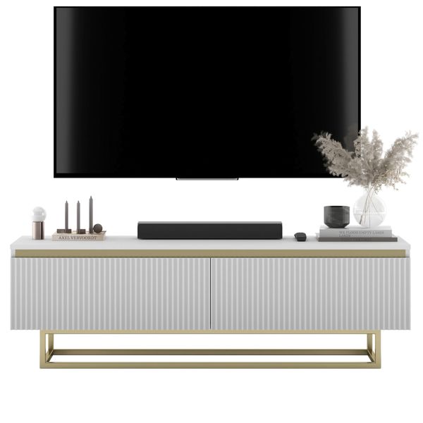 TV-SCHRANK Selene Glamour Weiß Matt Mit Metallrahmen 140 Cm-image