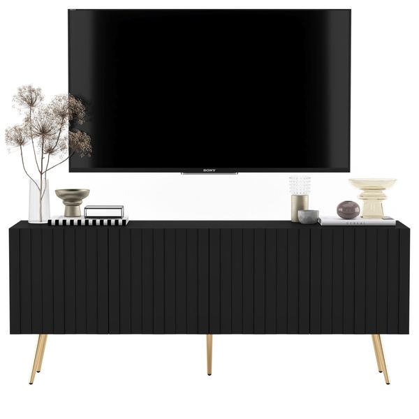 TV-SCHRANK Elpis Schwarz Matt Mit Goldenen Metallbeine Glamour 150 Cm-image