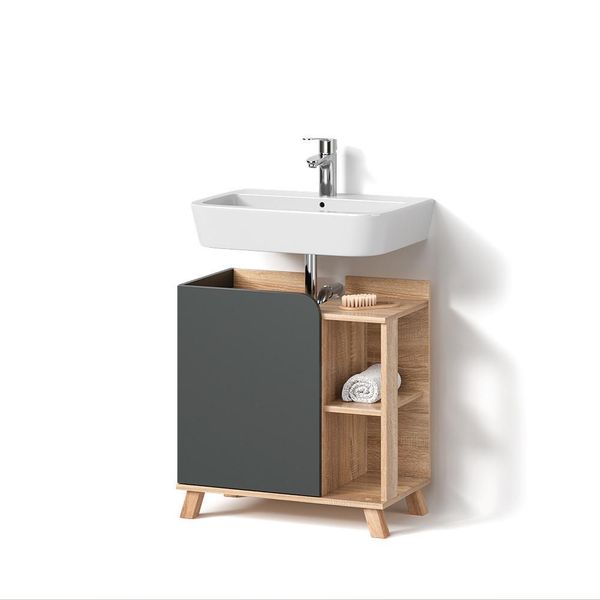 Waschbeckenunterschrank Marano Anthrazit 60 X 65 Cm Mit TüR Und Offenen FäChern-image