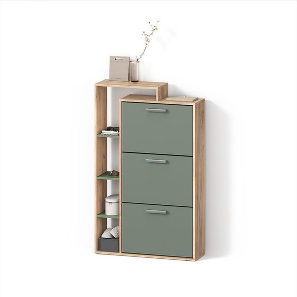 Schuhkipper Ortello Goldkraft Eiche/GrüN 80 X 128.3 Cm Mit 3 FäChern-image