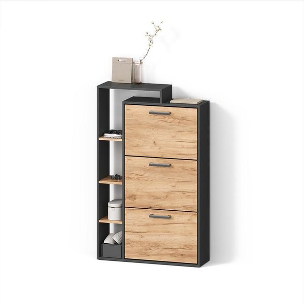 Schuhkipper Ortello Goldkraft Eiche/Anthrazit 80 X 128.3 Cm Mit 3 FäChern-image