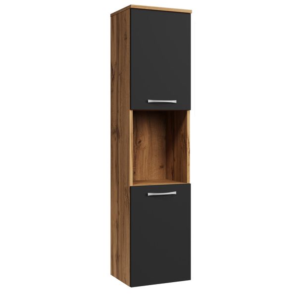 Badezimmerschrank Montreal Mit 2 TüRen Eiche / Schwarz Matt - 30 X 30 X 130 Cm-image