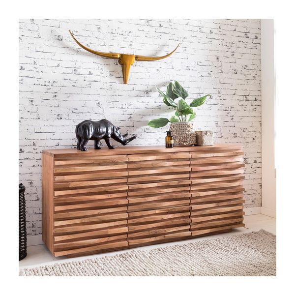 Massivholz Sideboard 160 Akazie Natur Kommode Mit 2 TüRen & 3 Schubladen Design Front-image