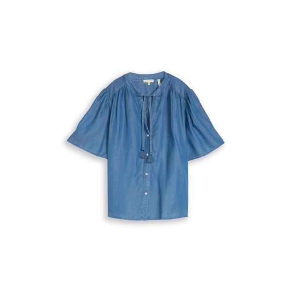 Tom Tailor Damen Bluse Mit Quasten, Blau, Uni, Gr. 38-image