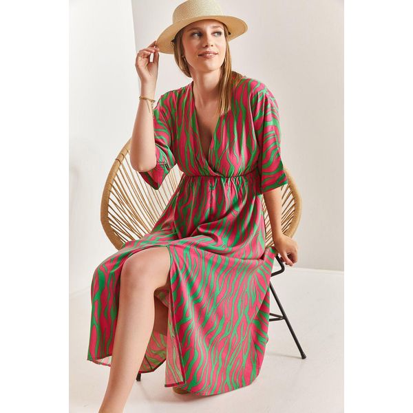 Bedrucktes V-Ausschnitt-Midi-Kleid Mit Schlitz-image