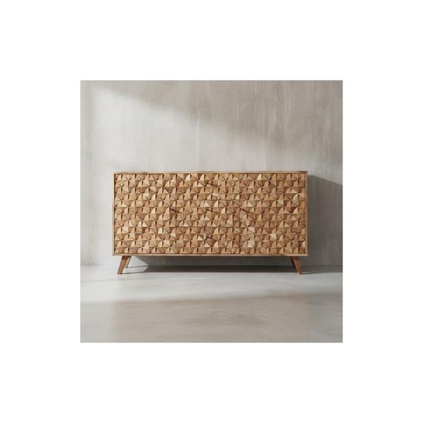 Kadima Design Sideboard Alme, Massivholz Akazie, 140X78,5X40 Cm, Landhaus-Stil, 3 Schubladen & 2 TüRen-image