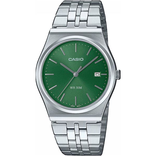 Quarzuhr, Silber (Edelstahlfarben, GrasgrüN), Casio Timeless Collection, Armbanduhren, Damen, Quarzuhr, Armbanduhr, Herrenuhr, Damenuhr, Jugendliche, Datum, Edelstahlarmband-image