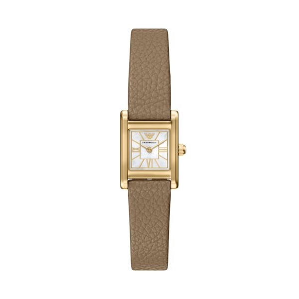 Quarzuhr Emporio Armani, Braun, Goldfarben, Armbanduhren, Damen, Quarzuhr, Armbanduhr, Damenuhr, Lederarmband, Analog-image