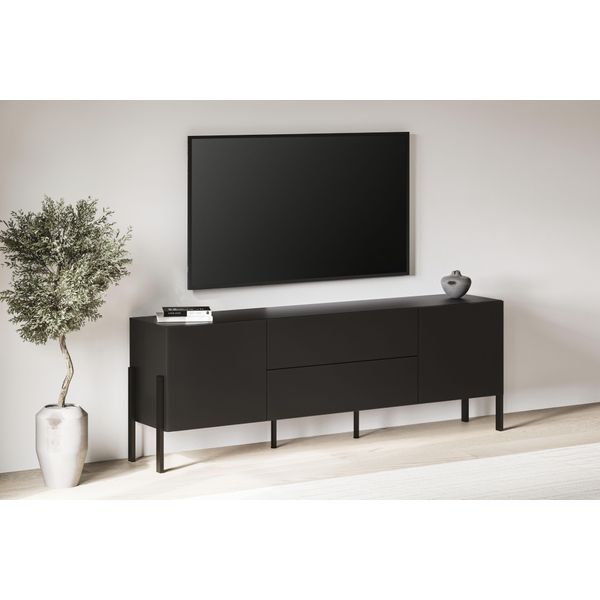 Lowboard Otto Home "Jukon,Breite 200 Cm, Moderne Grifflose Tv-Kommode,2 TüRen/2 Schubladen", Schwarz, B:200Cm H:70Cm T:40Cm, Sideboards, Lowboard, Tv-Schrank Mit Viel Stauraum, Tv-Board, Push-To-Open-Funktion-image