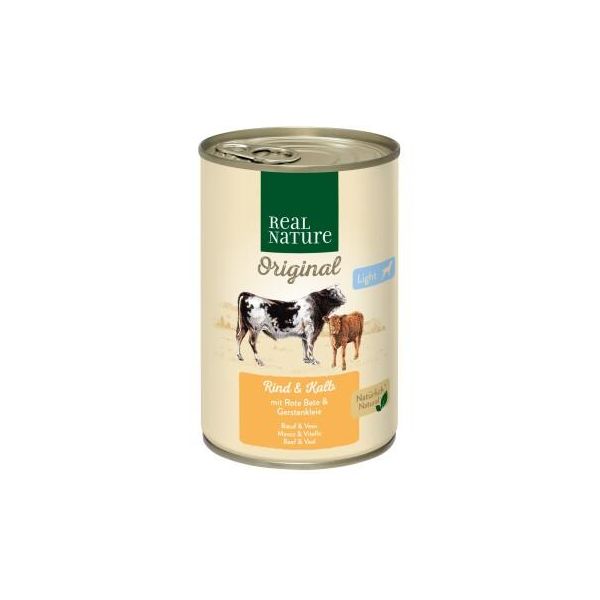 Real Nature Light Nourriture Humide Chien, Adulte, BœUf Et Veau 6X400 G-image