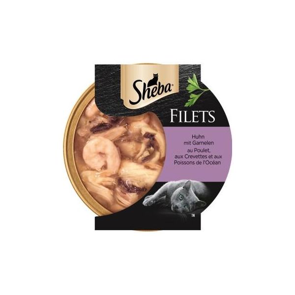 Sheba Filets Aliment Humide Pour Chat Poulet Et Crevettes 16X60 G-image