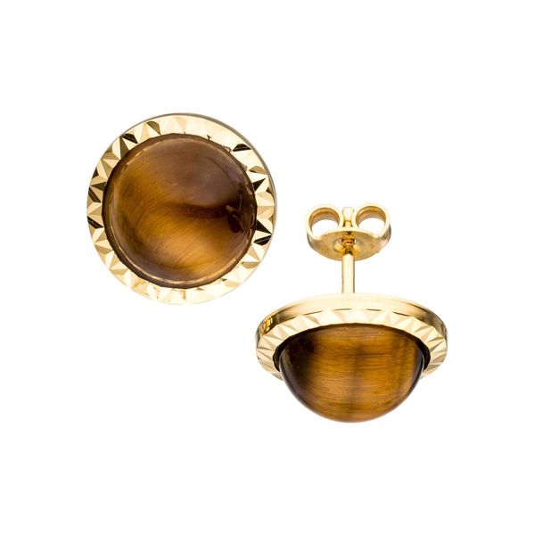 Paar Ohrstecker Jobo, Gelb (Gelbgold 585), Ohrringe, Damen, 12,9Mm, Gelbgold 585, Rund 585 Gold Mit Tigerauge-image