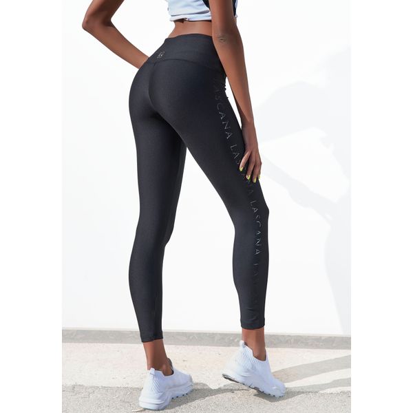 Leggings Lascana Active, Damen, Gr. 44/46, N-Gr, Schwarz, Obermaterial: 82% Polyester, 18% Elasthan, Bedruckt, Unifarben, Figurbetont Lang, Hosen Leggings, Mit GläNzendem Logoschriftzug-image