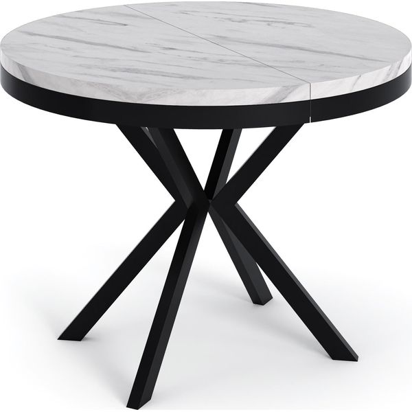 Esstisch Ross Runder Ausziehbarer, Marmor Weiß 90-170/90/76 Cm-image