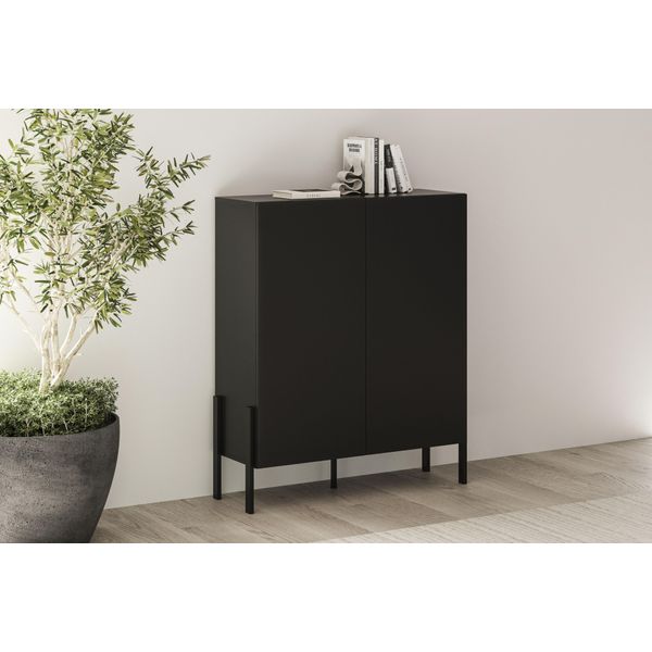 Kommode Otto Home "Jukon, Breite 110 Cm, Moderne Grifflose Hochschrank, 2TüRen", Schwarz, B:110Cm H:135Cm T:40Cm, Sideboards, Kommode, Highboard Mit Viel Stauraum, Push-To-Open-Funktion-image