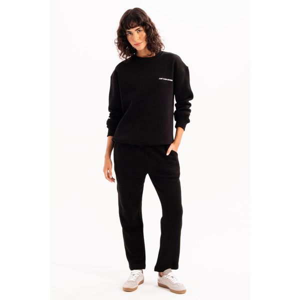 Justever Damen-Sweatshirt Mit Rundhalsausschnitt, Stickerei, GefüTtert Mit Fleece-Innenseite, Schwarz - Rigil-image