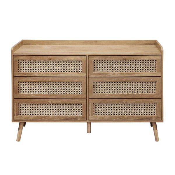 Kommode Mit 6 Schubladen Mit Fronten Aus NatüRlichem Rattan - Palmo 120/39/79 Cm-image
