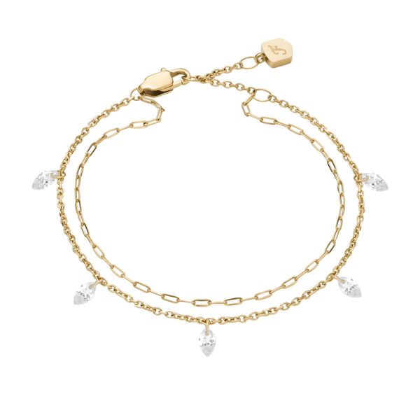 Armband Fossil "Schmuck Geschenk Edelstahl Armschmuck Ellis Layering", Gold (Gelbgoldfarben, Kristallweiß, Kristallweiß), ArmbäNder, Damen, 19Cm, Edelstahl, Armband, Mit Zirkonia (Synth.)-image