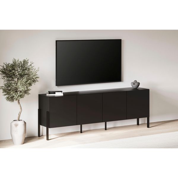 Kommode Otto Home "Jukon,Breite 200 Cm, Moderne Grifflose Kommode,4 TüRen", Schwarz, B:200Cm H:70Cm T:40Cm, Sideboards, Kommode, Sideboard, Anrichte Viel Stauraum, Push-To-Open-Funktion-image