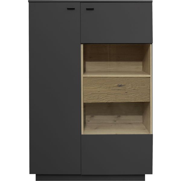 Highboard MÄUsbacher, Schwarz (Anthrazit Matt Lack Nb, Eiche Massiv Geschruppt), B:103Cm H:151Cm T:45Cm, Holzwerkstoff, Sideboards, Highboard, B/H/T: 103X151X45, Inkl. Beleuchtung-image