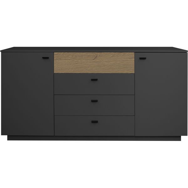 Sideboard MÄUsbacher, Schwarz (Anthrazit Matt Lack Nb, Eiche Massiv Geschruppt), B:192Cm H:92Cm T:45Cm, Holzwerkstoff, Sideboards, Sideboard, B/H/G: 192X92X45, Inkl. Beleuchtung-image