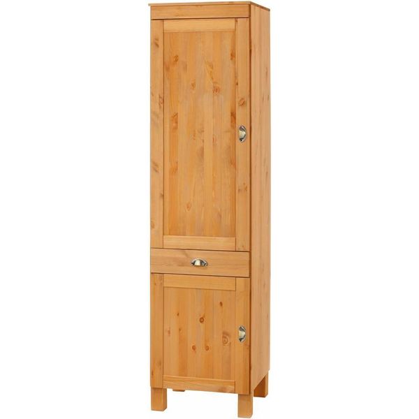 Hochschrank Home Affaire "Oslo", Beige (Natur Gebeizt, Gewachst), B:50Cm H:205Cm T:60Cm, Massivholz, SchräNke, Hochschrank, 50 Cm Breit, In 2 Tiefen, 2 TüRen, 1 Schublade, Aus Massiver Kiefer-image