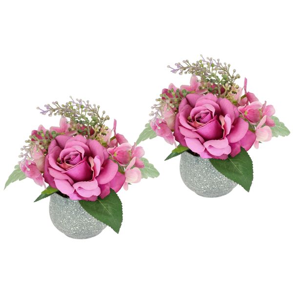 Kunstblume I.Ge.A. "Arrangement Rose Und Hortensie Im Topf 2Er Set", Burgund, B:19Cm H:20Cm T:19Cm, Polyester, Kunstpflanzen, Blumengesteck KüNstlich Dekoblume Hochzeitsdeko Kunstpflanze Blume-image