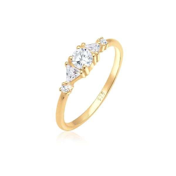 Verlobungsring Elli Premium "Verlobung Zirkonia Dreieck Funkelnd 925 Silber" Gr. 58, Gold, Fingerringe, Damen, 58Mm, Silber 925 (Sterlingsilber), 1Mm, Verlobungsring-image